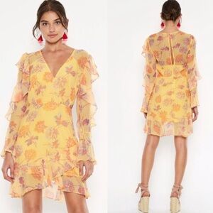 La Maison Talulah Cerulean Mini Dress Floral Ruffle Dress Size XS